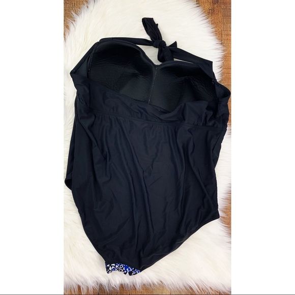 Halter Swim Suit Plus Sz 24W One Piece Black Blue - Picture 2 of 8
